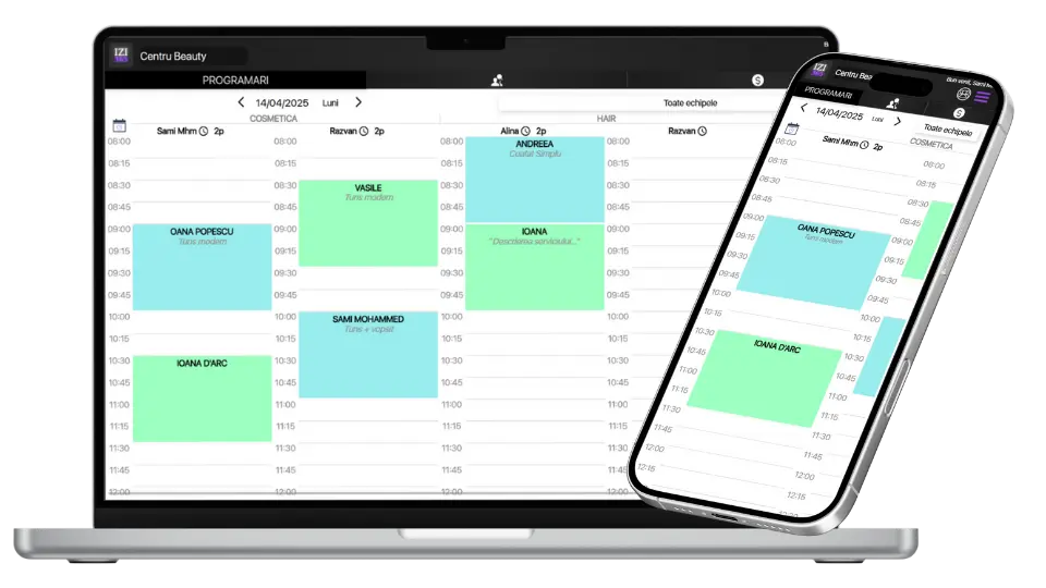 Interfața IZI365 pe desktop și mobil